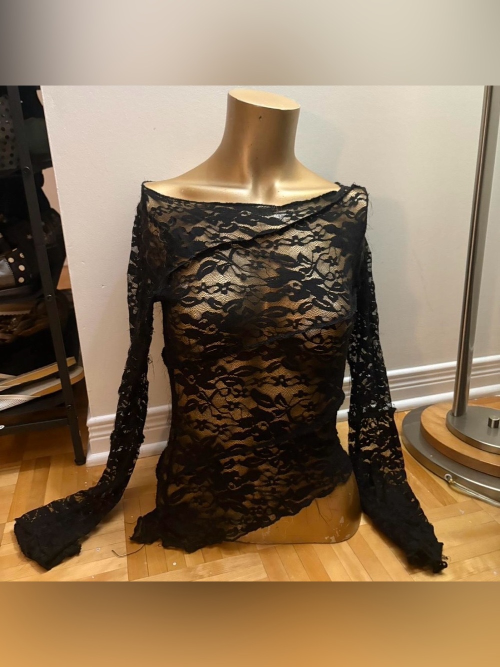 Motel Rocks Black Sheer Lace Long-Sleeve Top